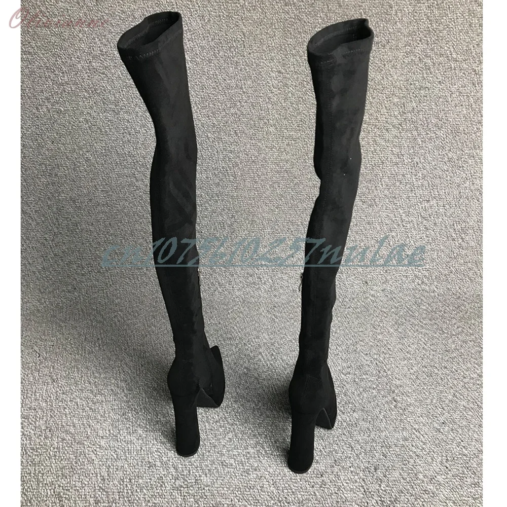 

2025 Autumn Ladies Elegant Over the Knee Boots Pointy Side Zipper Fashion Chunky High Heel Sexy Party Women Shoes Para Mujere