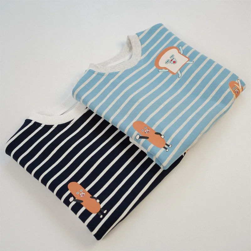 سويت شيرت مخطط للأطفال من HoneyCherry، بلوزة قطنية مطبوعة برسوم كارتونية لطيفة، سويت شيرت للأطفال ملابس أطفال #5