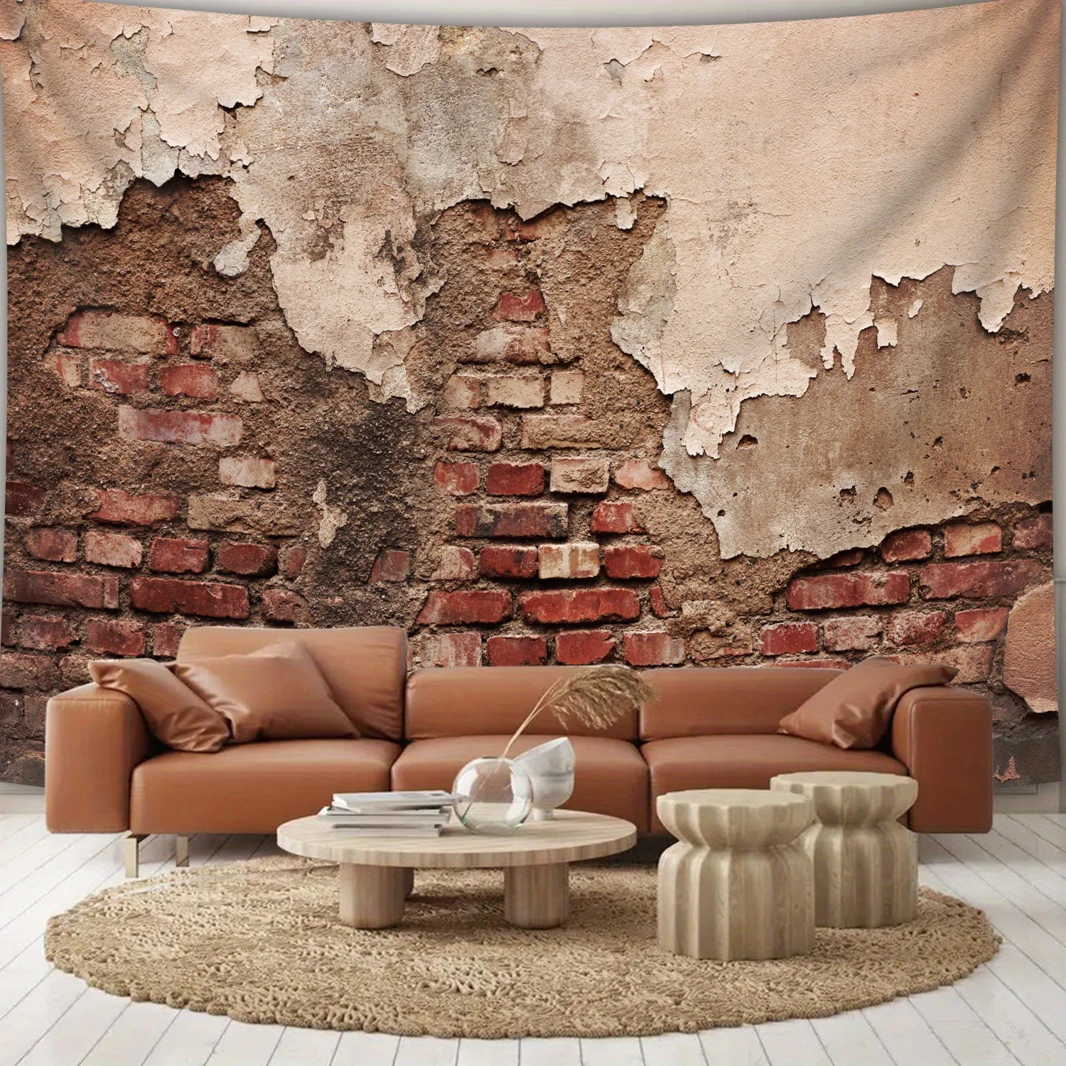 Urban Decay and Rustic Charm Wall Tapestry for Living Room Decor, Featuring a Detailed Depiction of an Aged Brick Wall with
