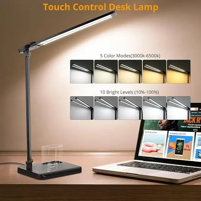 Dimmable LED Desk Lamp with Port Dual Swing Arm Architect Table Lamp Desk Lamp for Home Office Dorm Piano Nail