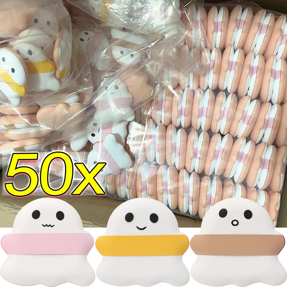 50pcs Cute Ghost Finger Puffs Wet Dry Use Makeup Puff Concealer Foundation Powder Sponge Cosmetics Cushions Face Beauty Tools