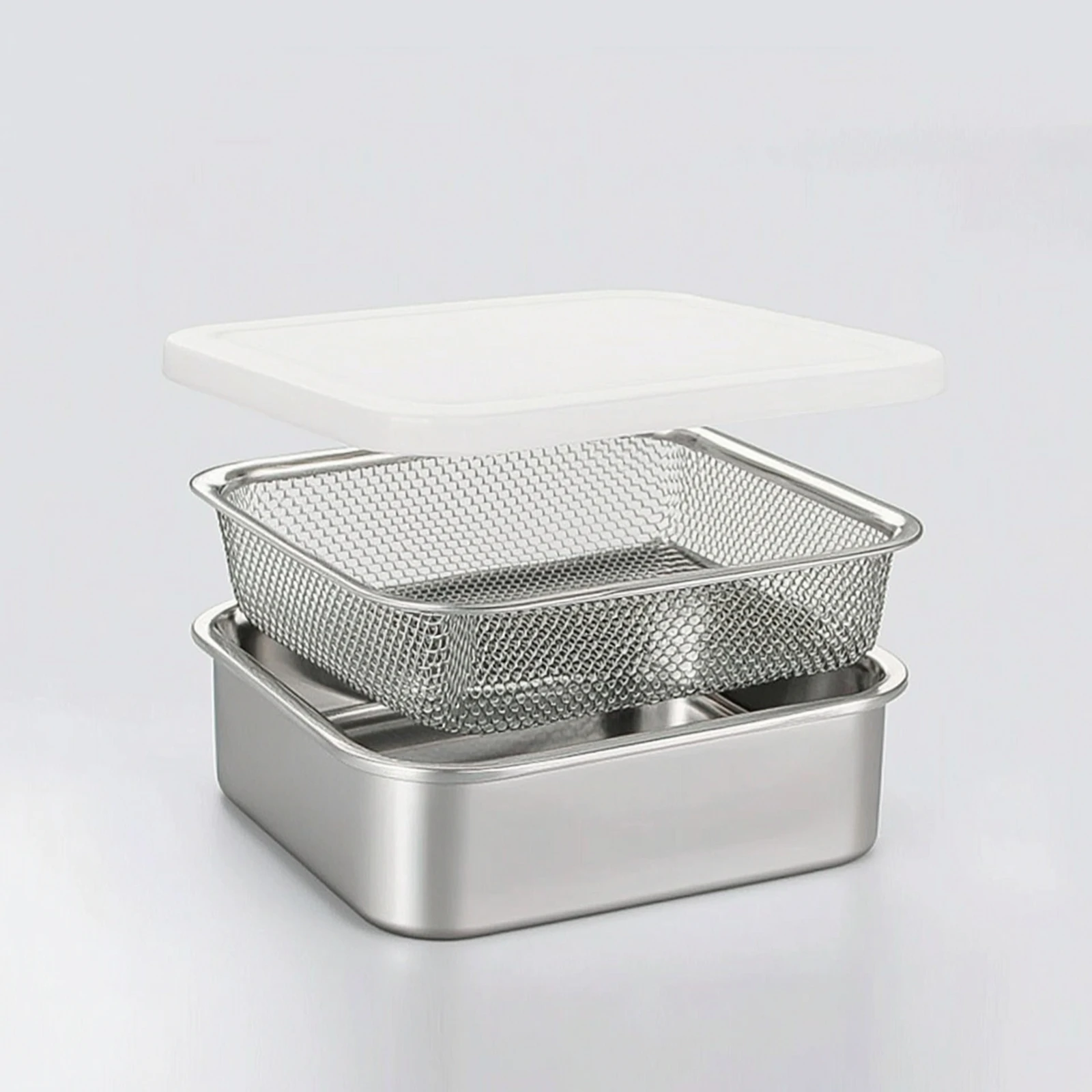 Food Storage Container with Drain Basket Metal Food Storage Box with Drain Basket Stackable Nested for Meal Preppers, Fridge
