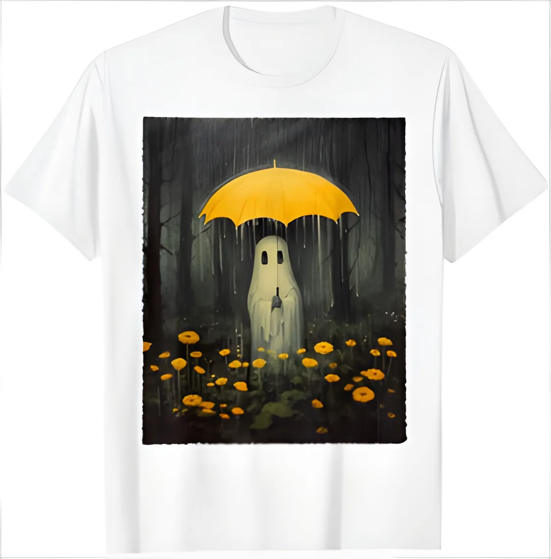 

Vintage Floral Ghost Halloween Gothic Ghost Dark Forest Rain T-Shirt