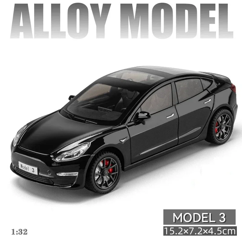 1:24 Tesla Model 3 Alloy Car Model Diecasts Metal Toy Vehicle Car Model High Simulation Sound Light Collection Kids Toy Gift