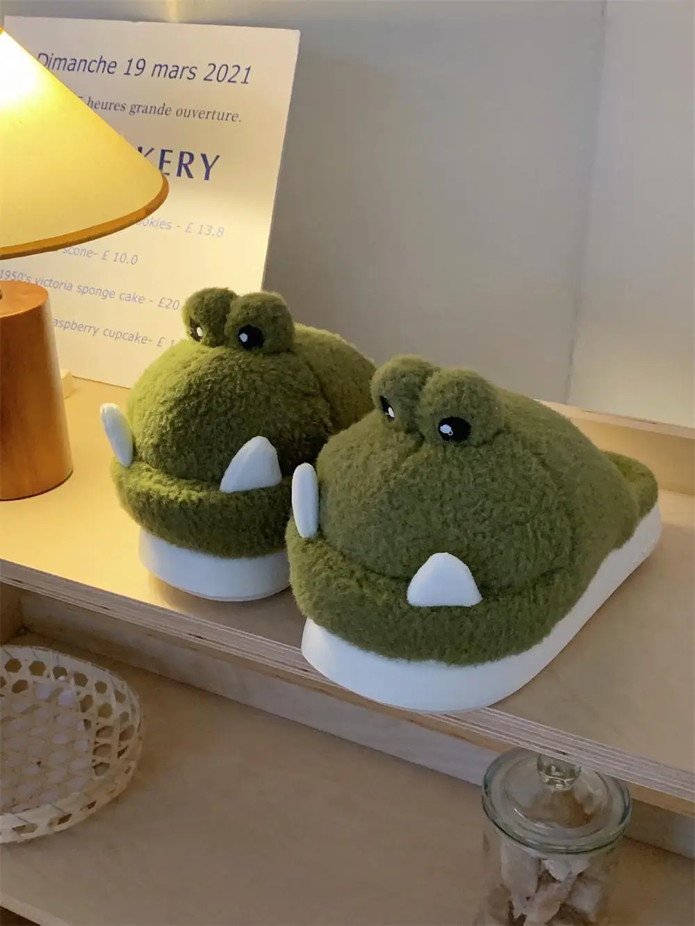 Funny Cute Crocodile Home Slippers Plush Home Shoes For Men And Women In Winter Ins Trendy Versatile Anti Slip And Plush Shoes