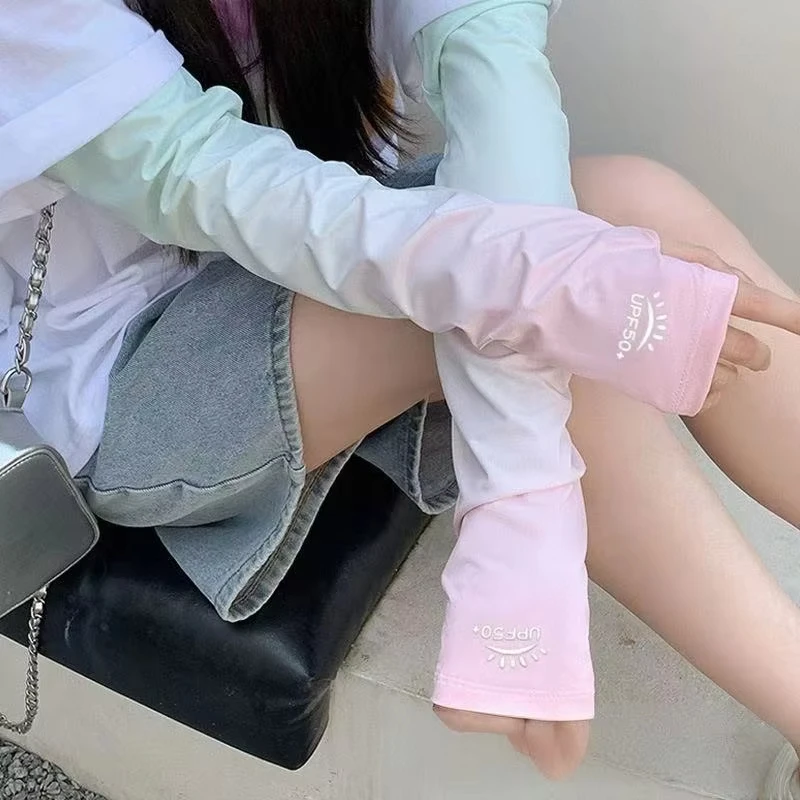 

Summer New Gradient Color Ice Silk Driving Gloves Women's Loose Sleeve Arm Protector UV Protection Fashionable Cold Shoulder