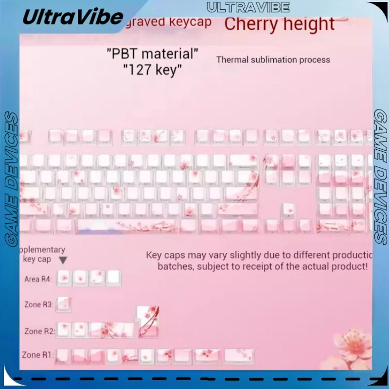 Keycap Mechanical Keyboard Pink Side Engraved Translucent Original Cherry Height Pbt Material Heat Sublimation 127 Keys Girls