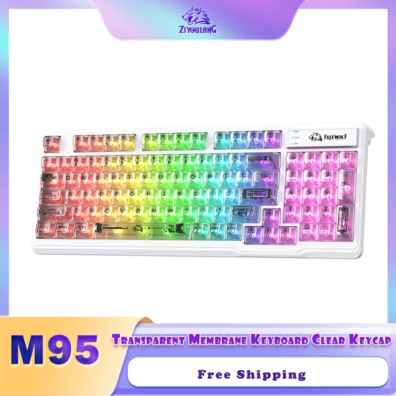 

ZIYOU LANG M95 Transparent Membrane Keyboard,Wired Gaming Keyboard with Clear Keycap,Rainbow RGB Backlit,Side Light bar