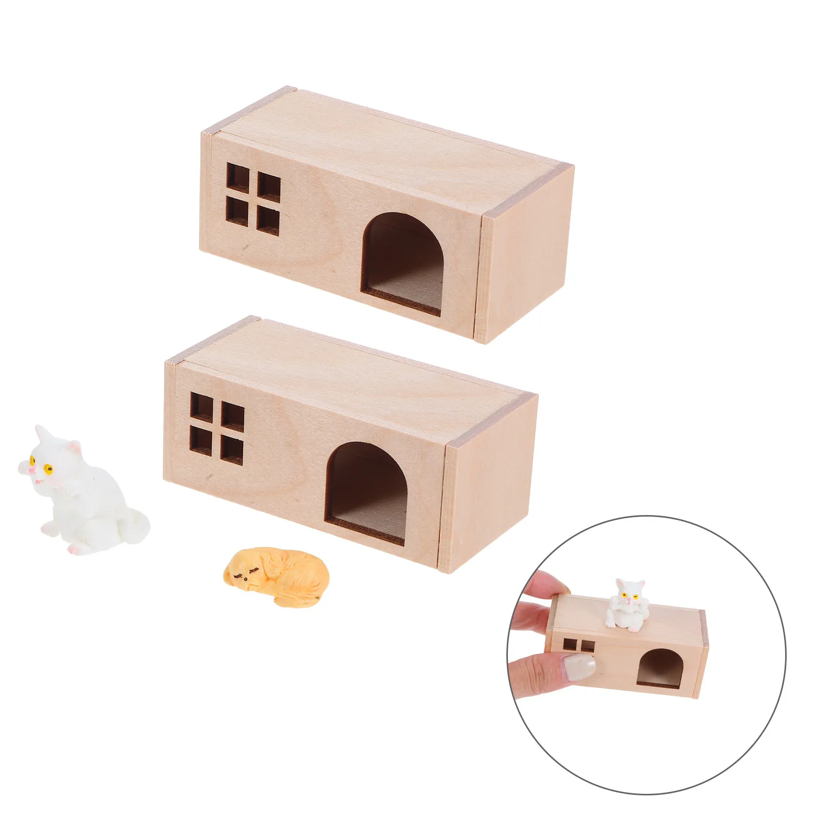 

1Set Realistic Miniature Dog Cat Resin Figures Wooden Pet House 1 12 Scale Dollhouse Accessories Garden Scene Puppy Figurines