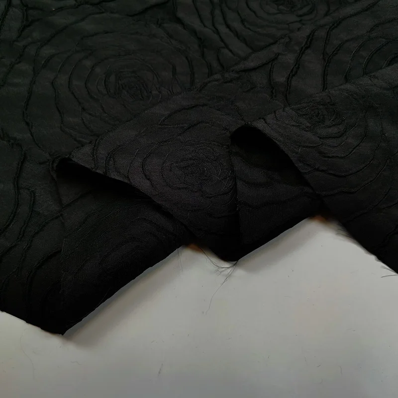 Jacquard Brocade Fabric Spring Autumn Yarn-dyed Rose Pure Black Pattern Pants Cheongsam Fabrics Diy Sewing Cloth by the Meter