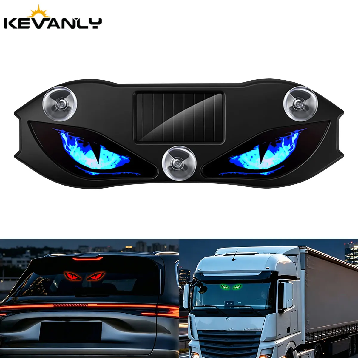 1PCS LED Solar Powered Warning Lamp Devil’s Eye Shaped Car Window Decorative Light With Suction Cup Red Flashing Signal Lamp