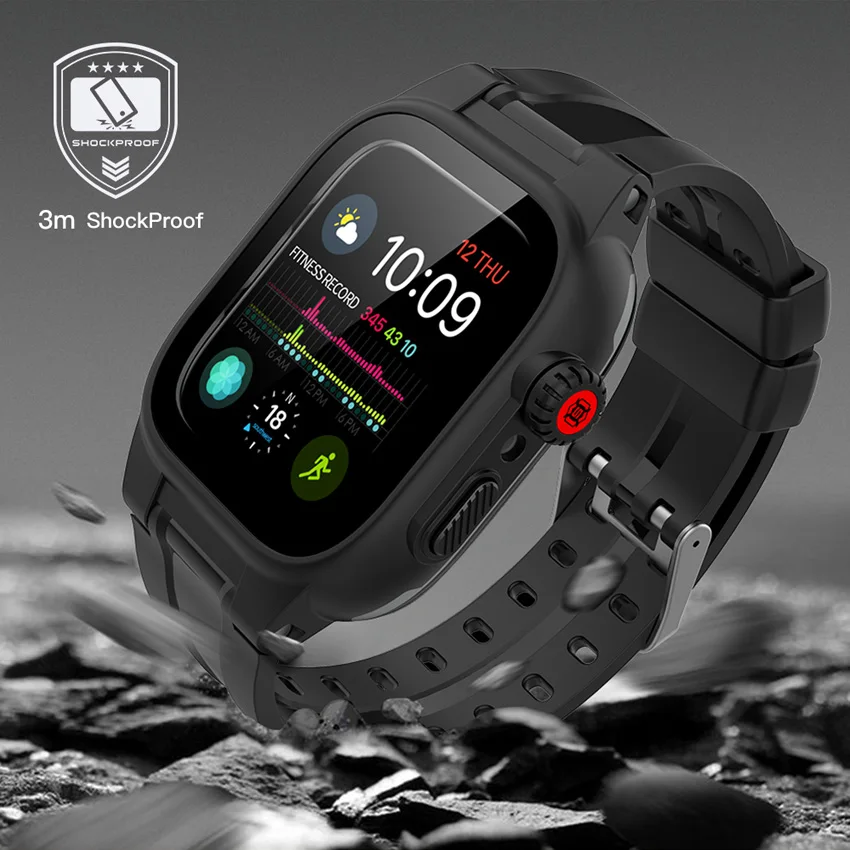 ShellBox IP68 Waterproof Case For Apple Watch 8 7 6 5 4 3 2 SE 45 44 42 41 40 mm Armor Cover Diving Swim Outdoor Sport Anti-fall