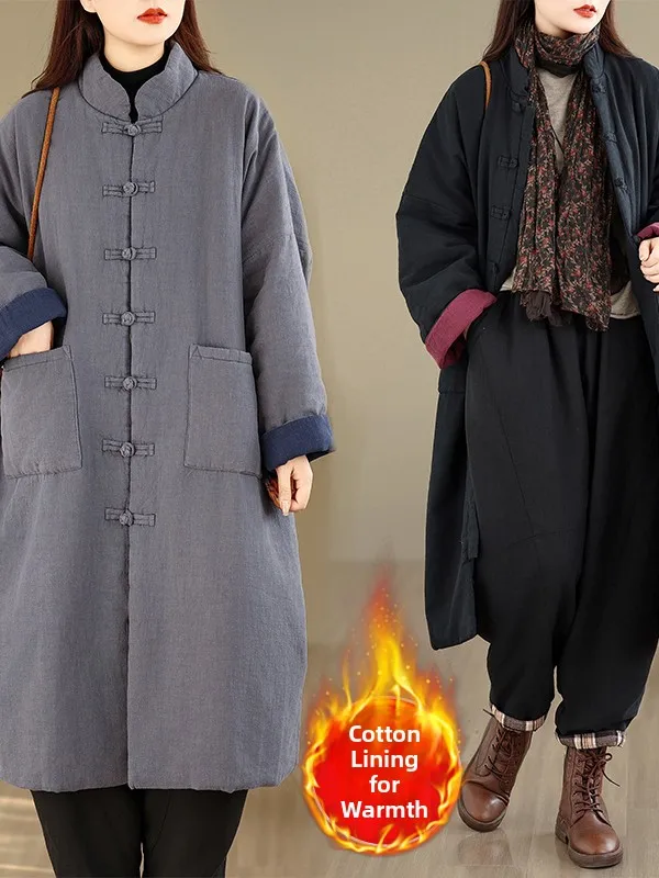 معطف Theened القطني Jaet Zen Sle متوسط الطول للرجال البوذي ملابس خارجية شتوية كورية فضفاضة طويلة Sve مستديرة Ne