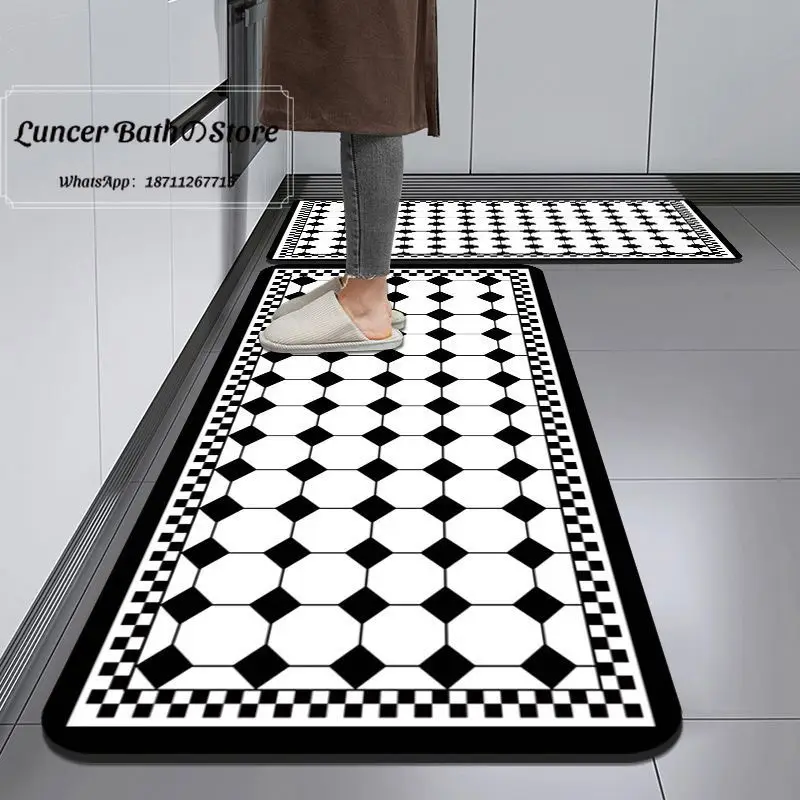 Household kitchen floor mat, water-absorbing oil-absorbing non-slip mat, modern simple household long diatom mud floor mat
