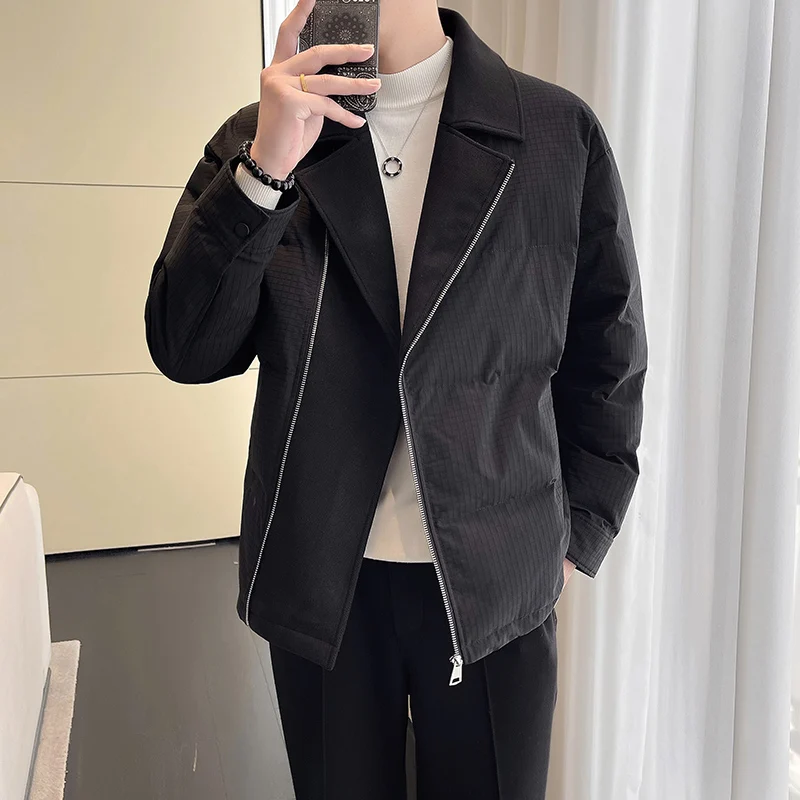 2024 Winter New Men's Fashion Woolen Splicing Cotton Coat with Thickened Cotton for Warmth, Trendy Cotton Coat in Large Size