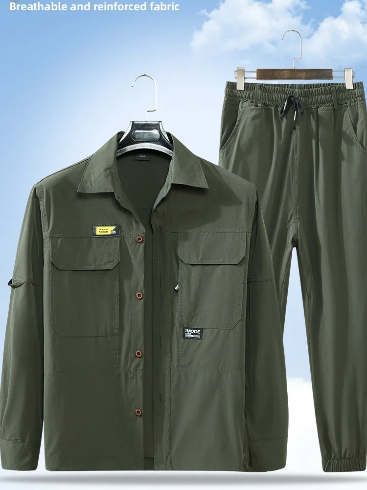 

Ice Silk Quick Dry Summer Workwear Set Breathable Thin Long Sleeve Outdoor Construction Site Automobile Repair Labor Protecti...