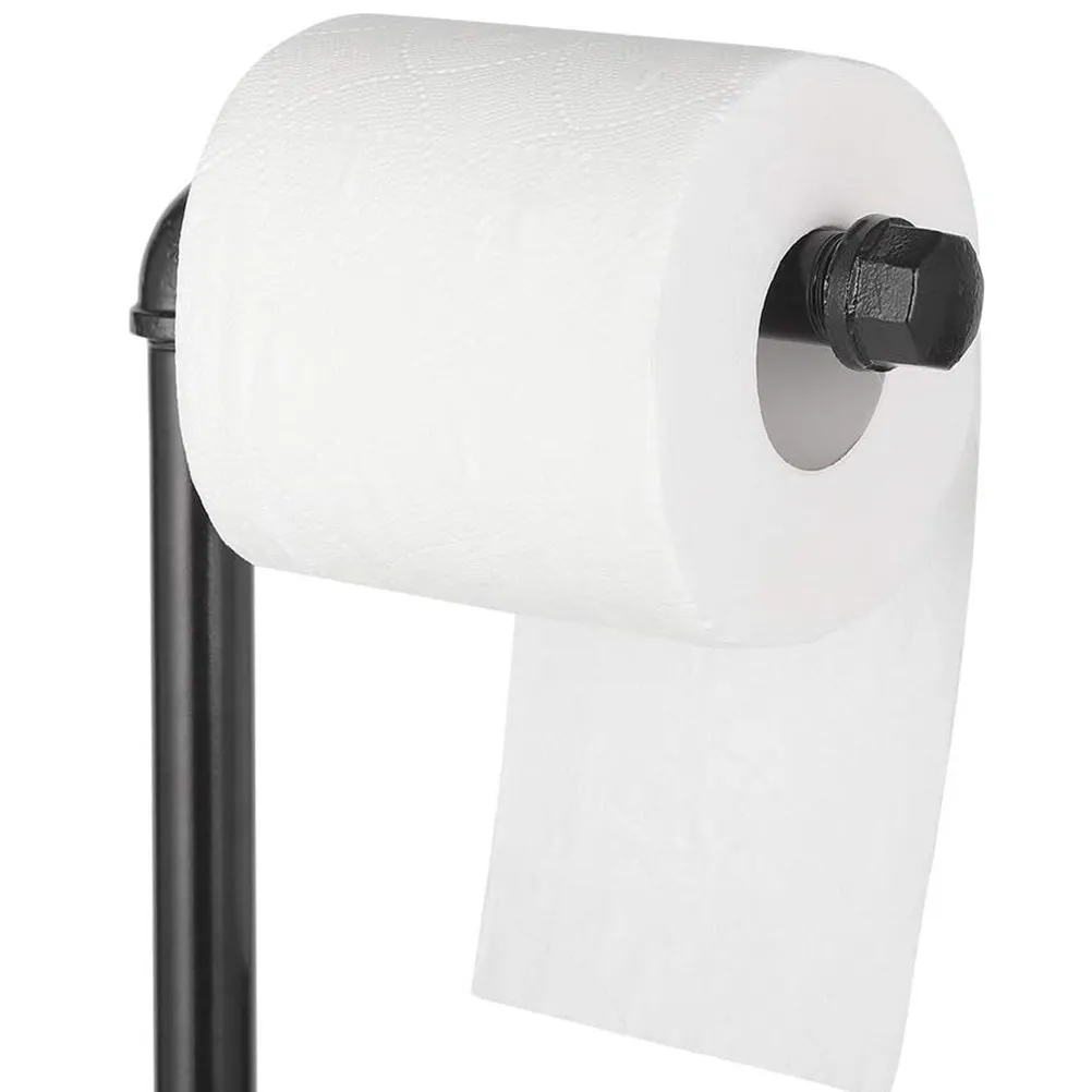 

Standing Metal Paper Towel Holder Vertical Design Sturdy Iron Construction Bathroom Tissue Organizer Space Saving Decorative