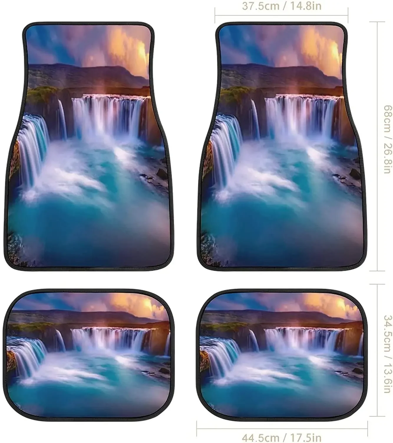 Nature Waterfall Iceland Scenery Car Mats Universal Fit Car Floor Mats Fashion Soft Waterproof Car Carpet Front&Rear 4 Pieces Fu