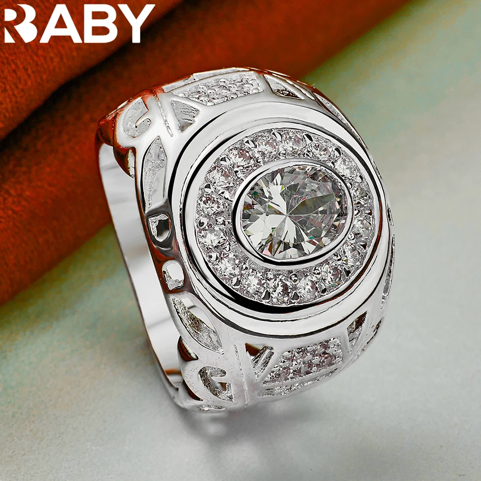 Ringe aus 925er-Sterlingsilber, Größe 6–10, für Damen und Herren, rund, großer Zirkon-Ring, modisch, Hochzeit, Verlobung, Charms, Party, edler Schmuck – Detail 5