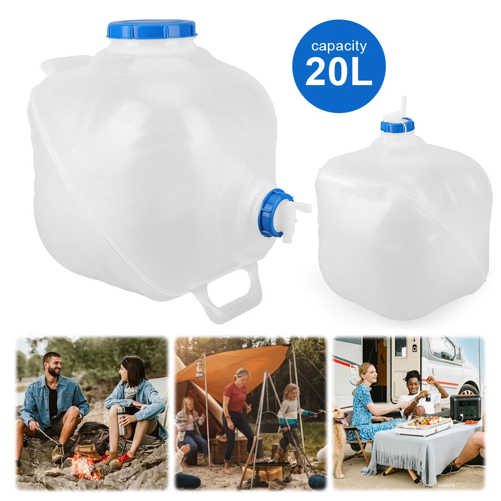 20L Drinking Water Canister with Lid & Tap Foldable Water Tank Large Capacity Collapsible Water Bucket for Emergency Survival