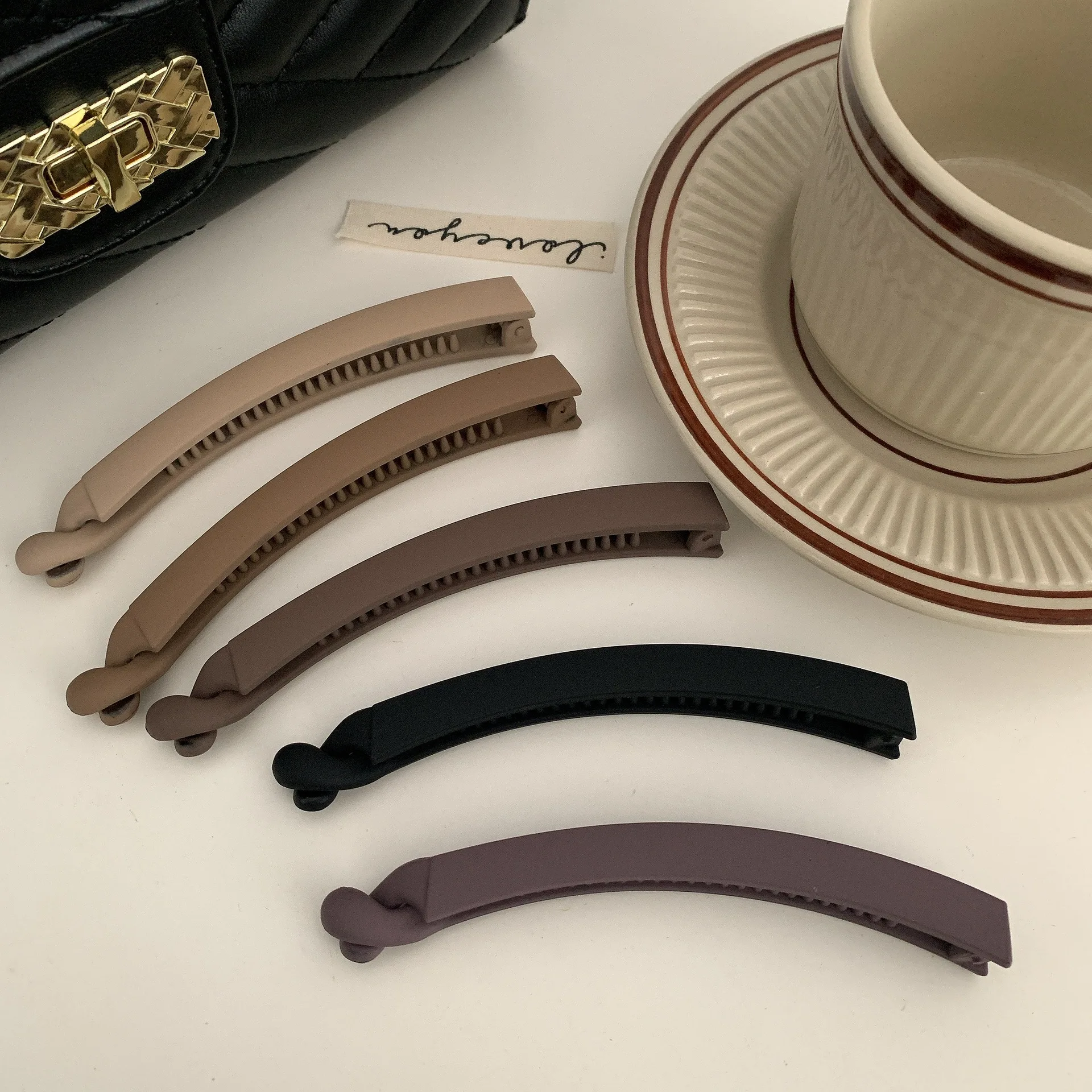 Women Elegant Matt Color Banana Claw Clips Matt Color Plastic Hair Barrettes Simple Solid Hair Clips Black Brown Ponytail Holder