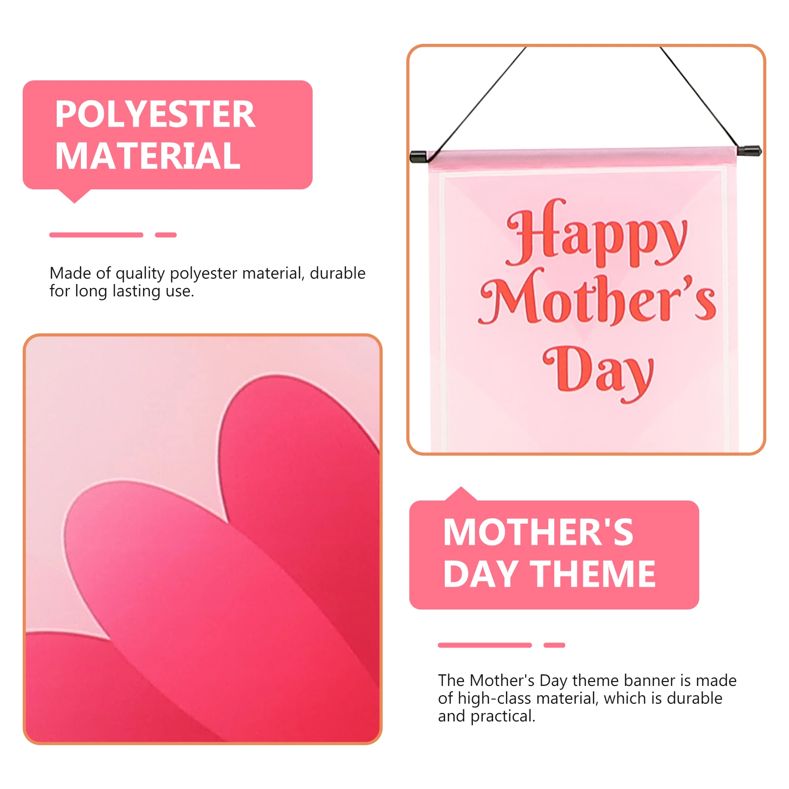 

1 Pair Happy Mother'S Day Polyester Front Door Hanging Sign Decorative Wall Banner Party School Office Home Decoration