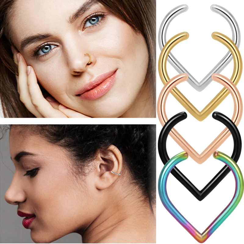 

Clip on Fake Nose Ring Teardrop Non Piercing Septum Adjustable Ear Cartilage Hoop Gothic Punk Accessory Body Jewelry Gifts