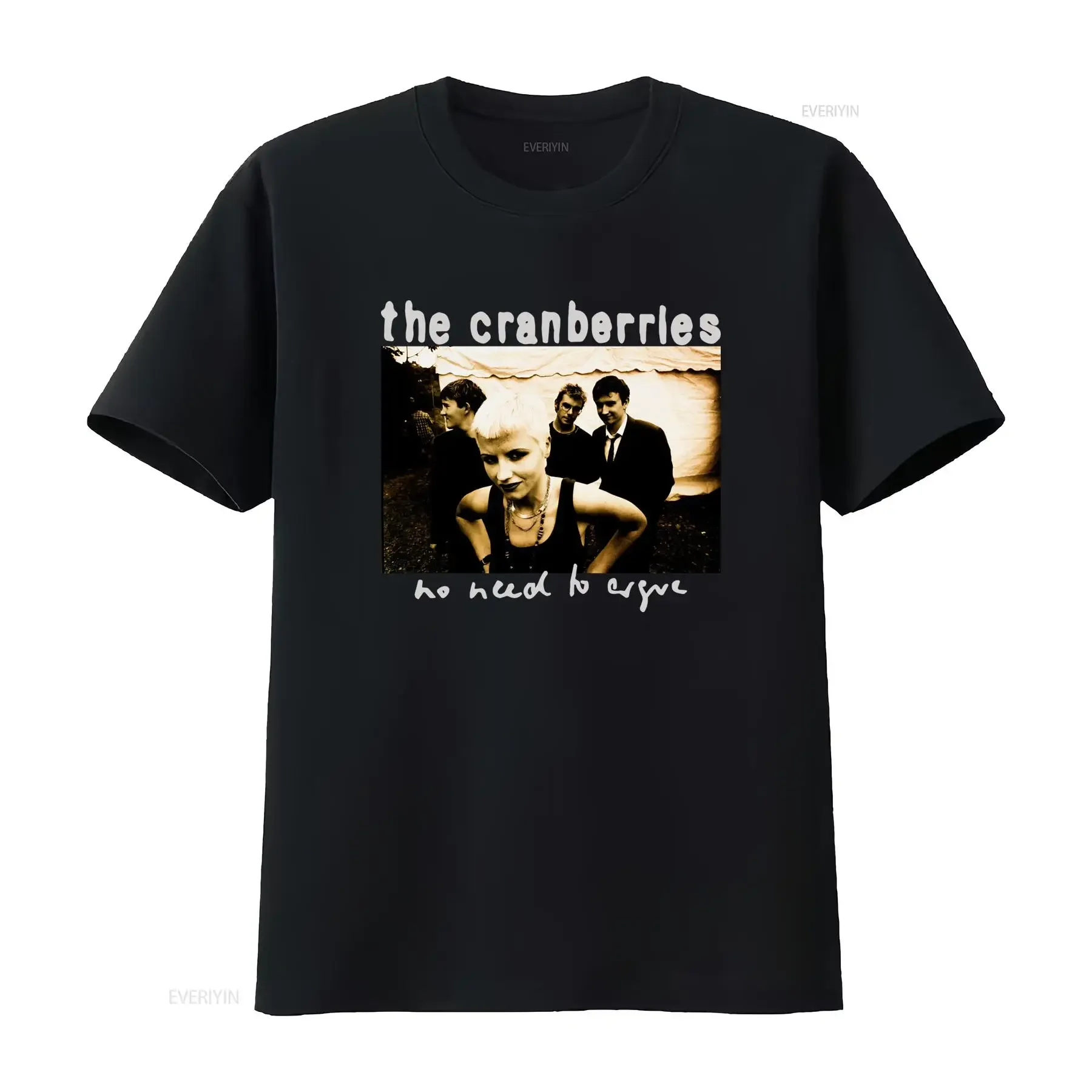 Vintage 90s The Cranberries Band T Shirt Retro Style with Image and 'No Need to Cry' Text Print vintage Washed Versatile