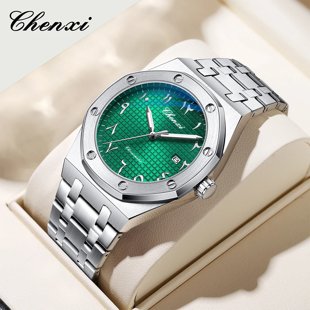 남자를위한 우아한 패션 비즈니스 시계 CHENXI 라운드 다이얼 빛나는 방수 달력 디스플레이 쿼츠 시계 남자