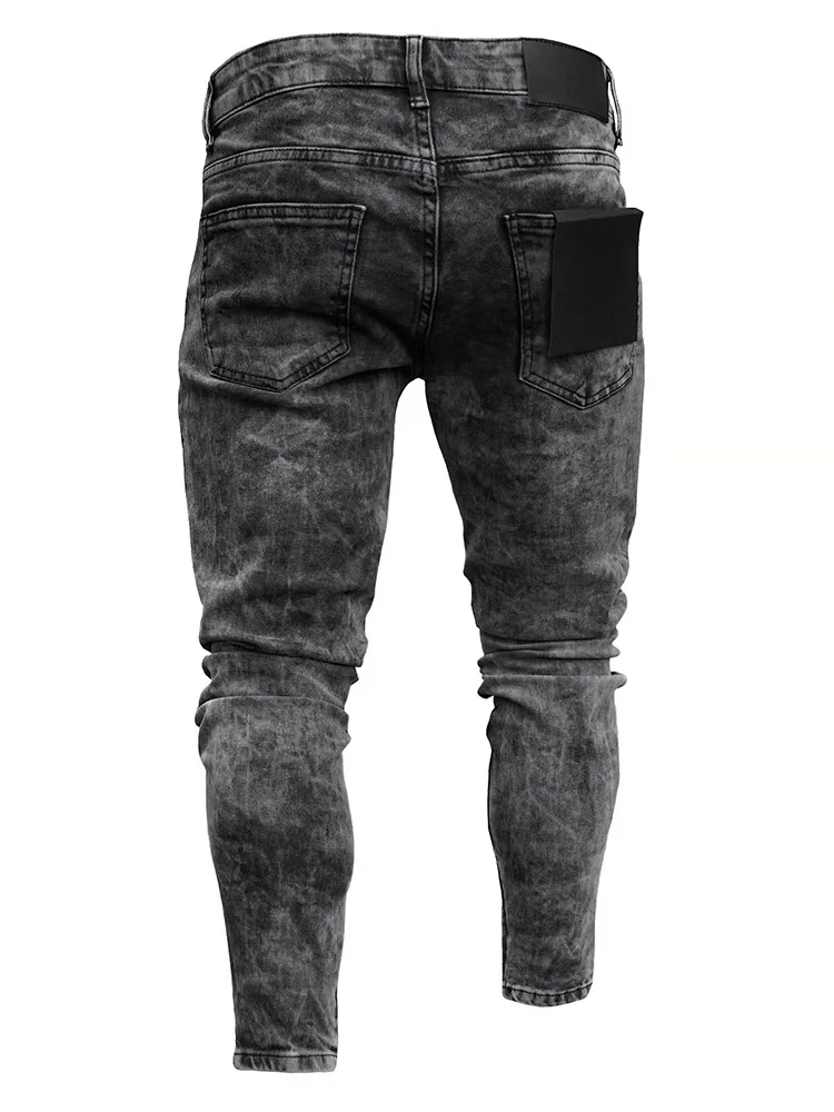 Mannen Europese Amerikaanse Stijl High Street Gescheurde Hiphop Stijlvolle Skinny Jeans Hoge Kwaliteit Gaten Casual Katoen Potlood Denim Broek