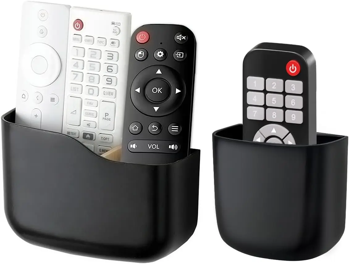 

TV Remote Holder Wall Mount, Bedside Caddy Organizer for Phones & Remotes, No Drill Adhesive, Black