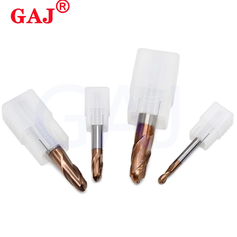 Fresa de 2 flautas HRC55, fresa de extremo de punta de bola de carburo de acero de tungsteno de aleación para mecanizado de metales mecánicos CNC, herramientas de fresas