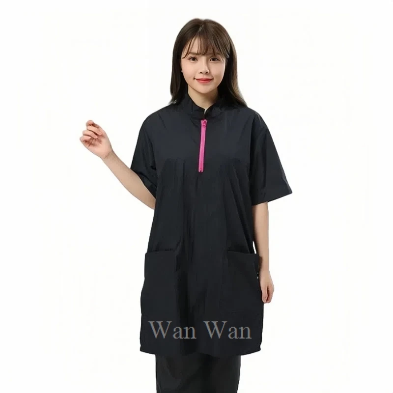 애완 동물 강아지 손질 의류 방수 작업복 애완 동물 Groomer 유니폼 긴 스타일 헤어 살롱 안티 헤어 작업복 미용사 가운