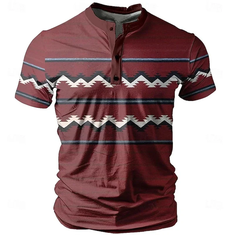 

Fashion Vintage Men's T-Shirt 3D Splicing Print Henry Shirt Casual Breathable Short Sleeve Tops Summer Street Tee Loose Clothing