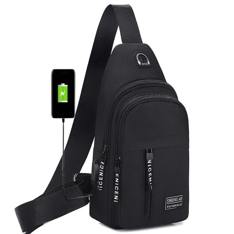 Men Shoulder Bag Usb Charging Earphones Cable Hole Crossbody Bags For Men Anti Theft Sports Chest Bag Short Trip Messengers Pack