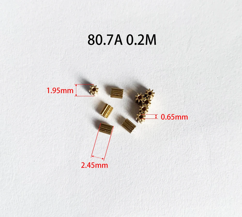 80.7A Pinion 0.2 Module  8 Teeth Straight Gear 0.2M Copper Gear Hole 0.7mm Tight Thickness 2.5 Outer Diameter 2mm 10pcs/lot