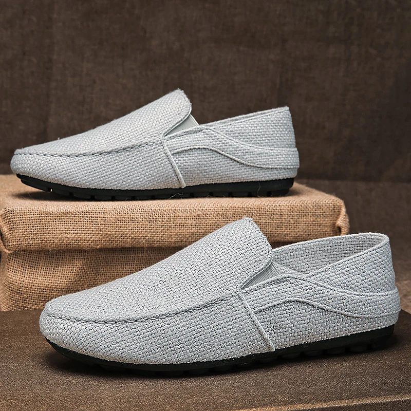 

Летняя льняная повседневная обувь для мужчин, лоферы, туфли без шнуровки на плоской подошве, мужская легкая дышащая мужская обувь в рыбацком стиле, chaussures homme