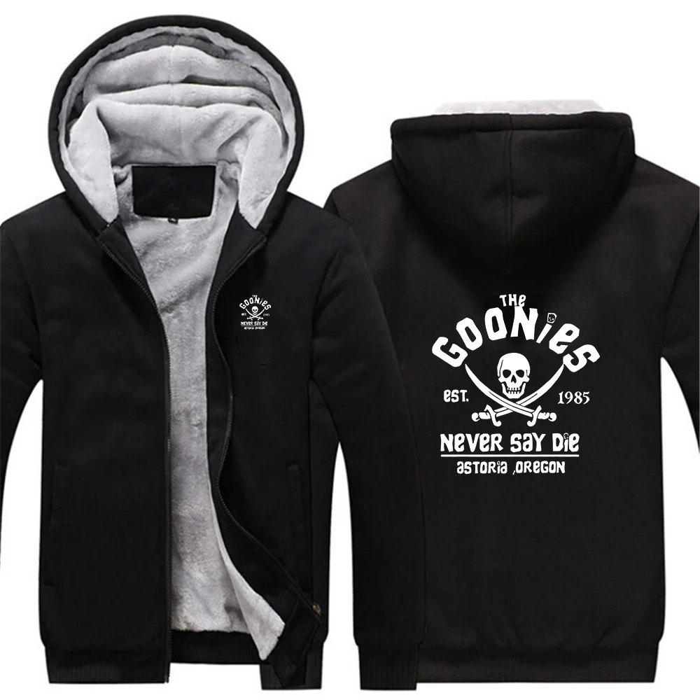 

2025 The Goonies Never Say Die Men's Autumn Winter Thick Warm Fleece Zipper Hoodies Coat Casual Comfortable Splicing Sportwear