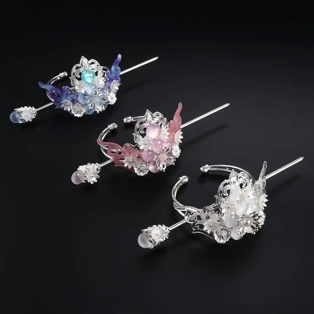 Vintage Floral Hair Stick Women Men Circel Hairpin Chinese Style Hair Fork Fashion Headwear Couple Hair Accessories