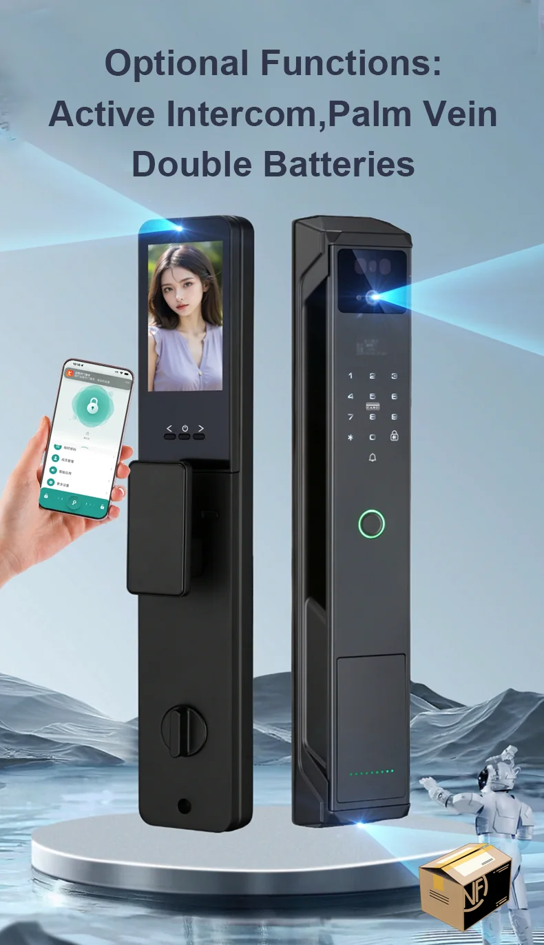3D Real-time Intercom Face Recognition Digital Door Lock With Camera FIngerprint Password Unlock Keyless Electronic Door Lock