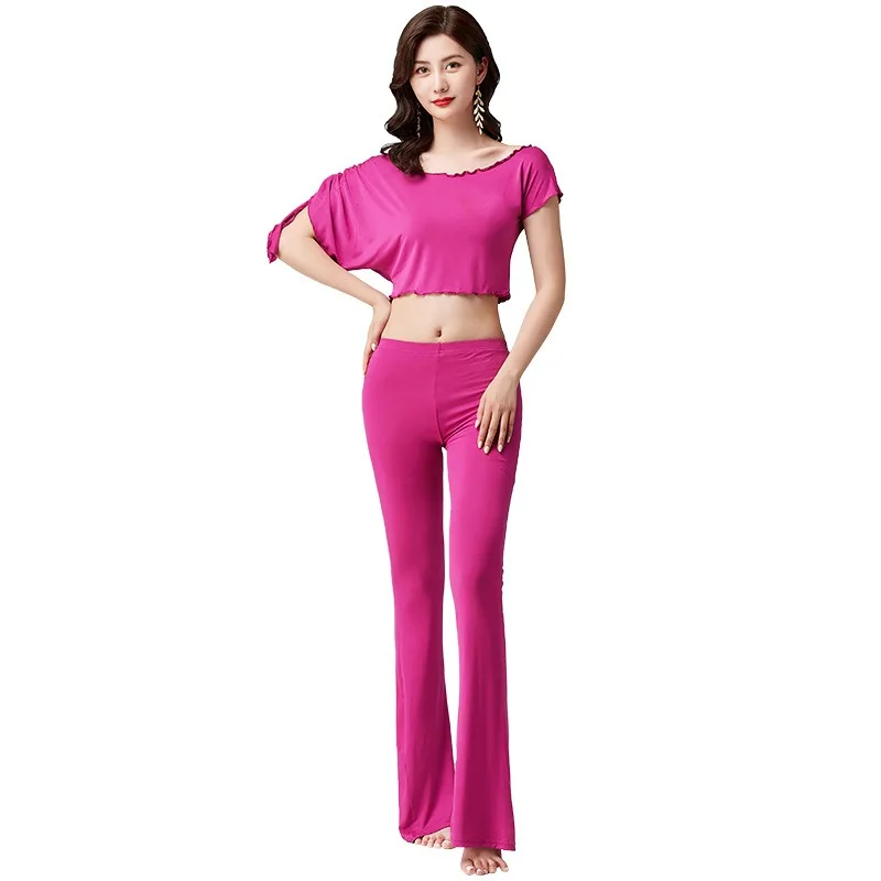 Индивидуальные костюмы для танца живота, модальный свободный комплект брюк с рукавами «летучая мышь» и треугольным шарфом с кисточками, тренировочная одежда для начинающих