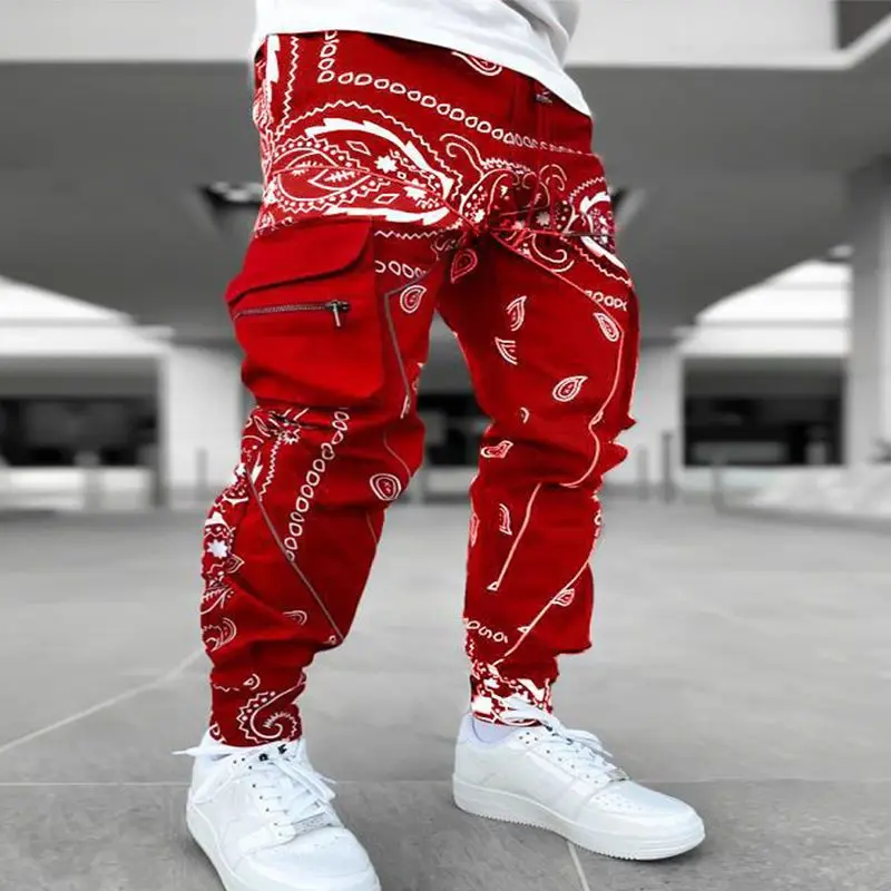 Spring Autumn New Fashion Printing Haren Pants Man High Street Casual Harajuku Drawstring Pockets Breathable All-match Trousers