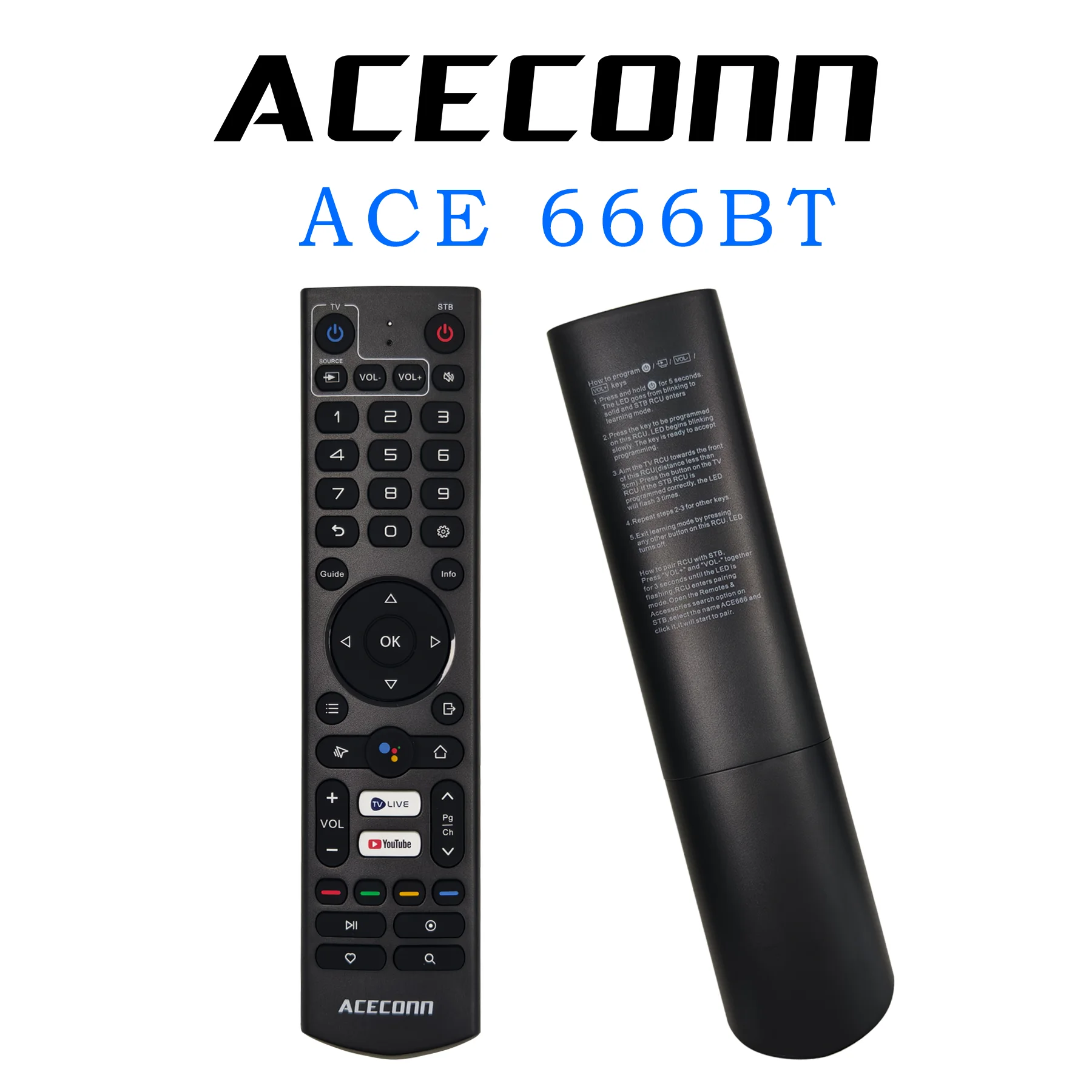 ACECONN ACE666BT ACE666IR ACE100IR Supported IPTV Boxes Pi TVPLUS Pro Sword Shield Diamond Remote Control Compatible Backup