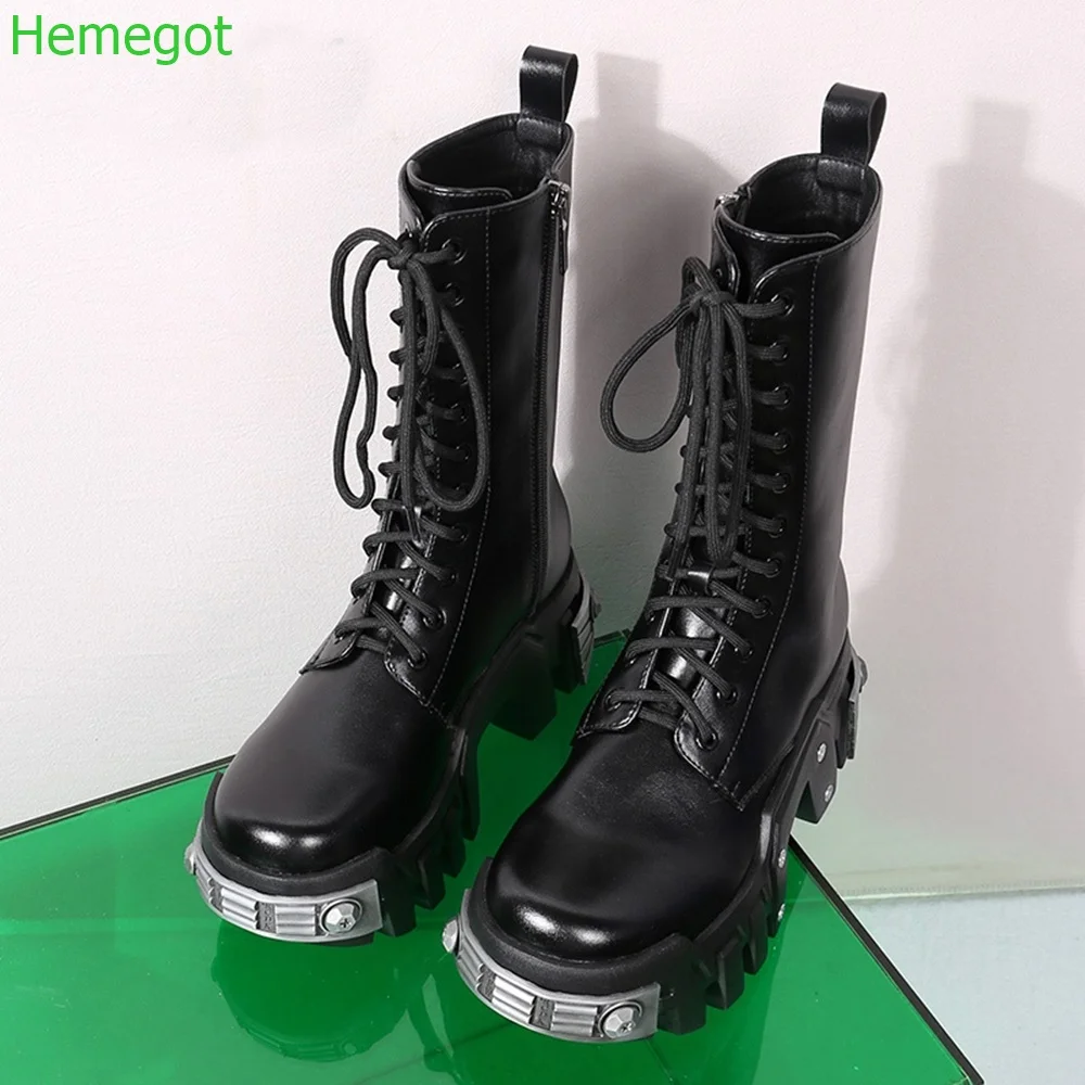 

Metal Rivet Platform Short Boots 2024 New Round Toe Cross Strap Side Zipper Motorcycle Boots Tank Sole Fashion Black Women Shoes