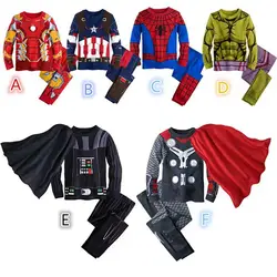 Children Clothing Set Baby Boys Cartoon Hulk Iron Man Captain America Spider Man Print Costume Pajamas Sets Girls Kids Sleepwear