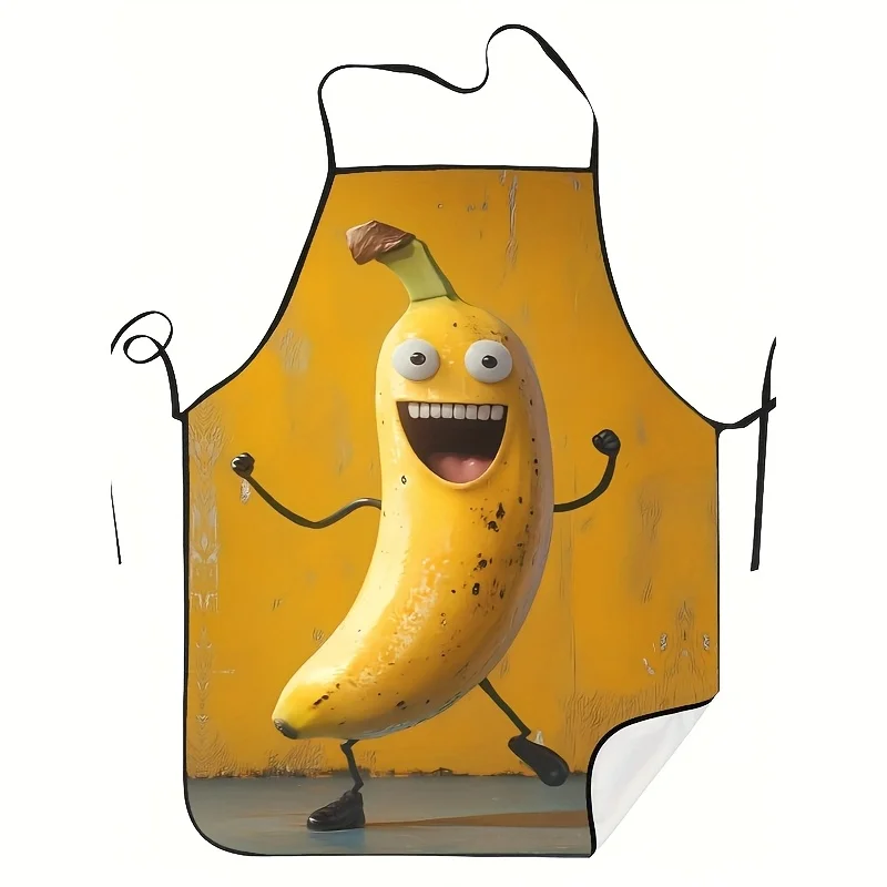 1pc 2D Cute Smiley Banana Themed Apron, Unisex Chef Apron with Expressive Eyes, Ideal for Kitchen Cooking, Baking,Themed Parties