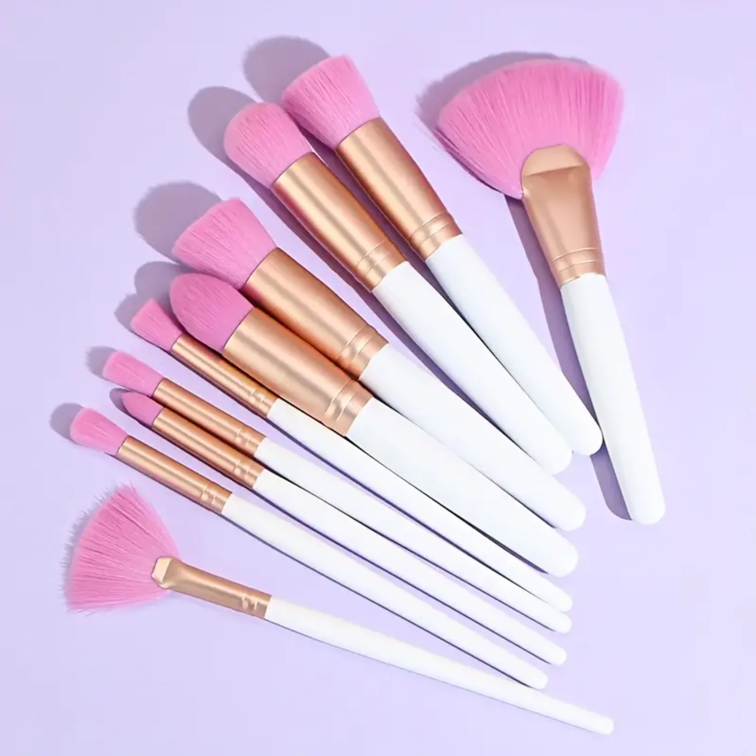 10pcs Pro Makeup Brushes Set - Complete Cosmetic Brush Kit for Powder, Foundation, Blush, Contour, Eyeshadow, Eyebrow, Fan & Mor