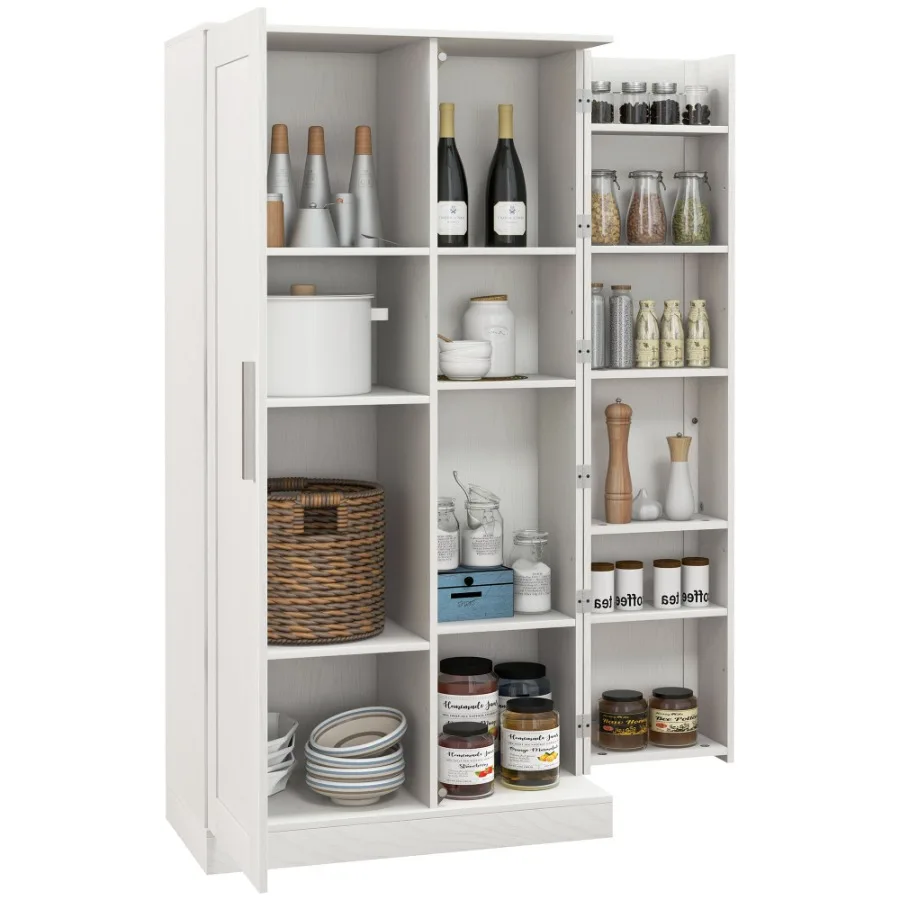 

63 Kitchen Pantry Storage Cabinet 14Tier Freestanding Kitchen Cupboard with 2 Doors Adjustable Shelves for Living Room Dining R