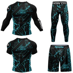 Nowe stroje sportowe męskie Kimono Jiu Jitsu t-shirt Mma + zestawy Muay thai szorty MMA Bjj Rashguard dla mężczyzn siłownia i koszulki bokserskie