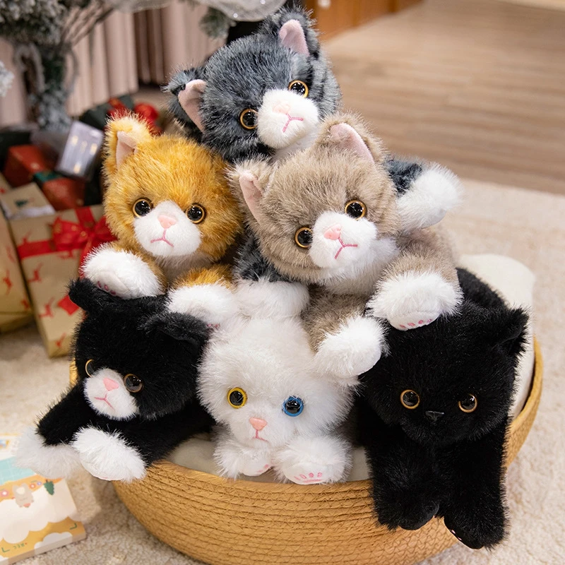 

6 Colors Cute Simulation Cat Plush Toys Soft Stuffed Kitten Model Fake Cat Realist Animals Kids Girls Valentine's Day Gift